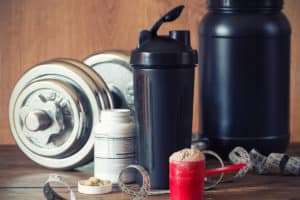 Whey Protein Isolate Shake with weights